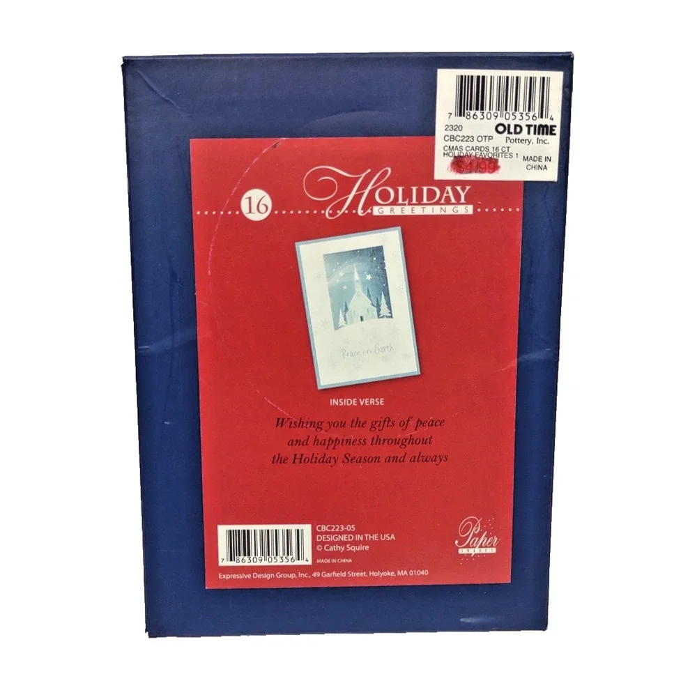 Paper Images 16 Christmas Holiday Greeting Cards & Envelopes Peace On Earth Blue